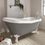 Grey Freestanding Single Ended Roll Top Slipper Bath with White Feet 1615 x 690mm - Baxenden