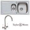 Taylor &amp; Moore Ness Reversible 1.5 Bowl Stainless Steel Sink &amp; Durham Chrome Tap Pack