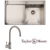 Taylor &amp; Moore Charles Inset Left Hand Drainer 1 Bowl Stainless Steel Sink &amp; Canterbury Stainless Tap Pack