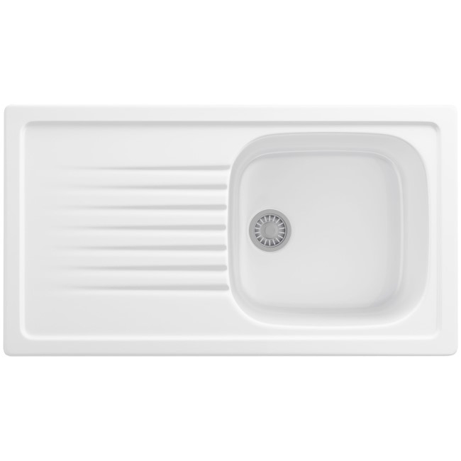 Single Bowl Inset White Ceramic Kitchen Sink with Reversible Drainer - Franke Elba