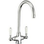 RL301 Reversible 1.5 Bowl White Ceramic Sink & Elbe Chrome With White Levers Tap Pack