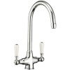 RL301 Reversible 1.5 Bowl White Ceramic Sink &amp; Elbe Chrome With White Levers Tap Pack