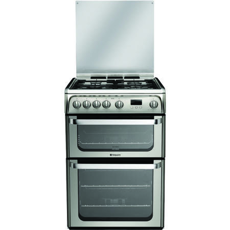 GRADE A2 - Light cosmetic damage - Hotpoint HUG61X Ultima 60cm Double Oven Gas Cooker - Stainless Steel