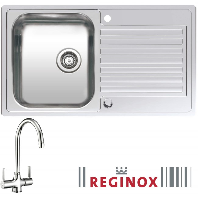 Reginox Centurio R10 Reversible 1 Bowl Stainless Steel Sink & Genesis Chrome Tap Pack