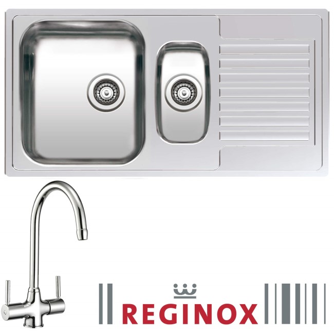 Reginox CENTURIOR1.5/GENCH Centurio R15 Reversible 1.5 Bowl Stainless Steel Sink & Genesis Chrome Tap Pack