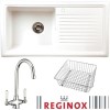 Reginox RL304CW/CWB10/ELBE RL304 Reversible 1 Bowl White Ceramic Sink &amp; Elbe Chrome With White Levers Tap Pack