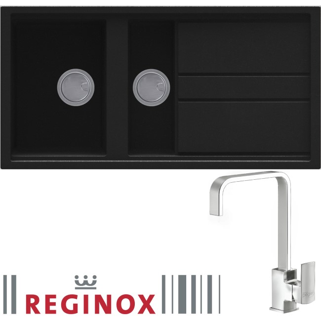 Reginox BEST475B/ASTORIA BEST475 Reversible 1.5 Bowl Black Regi-Granite Composite Sink & Astoria Chrome Tap Pack