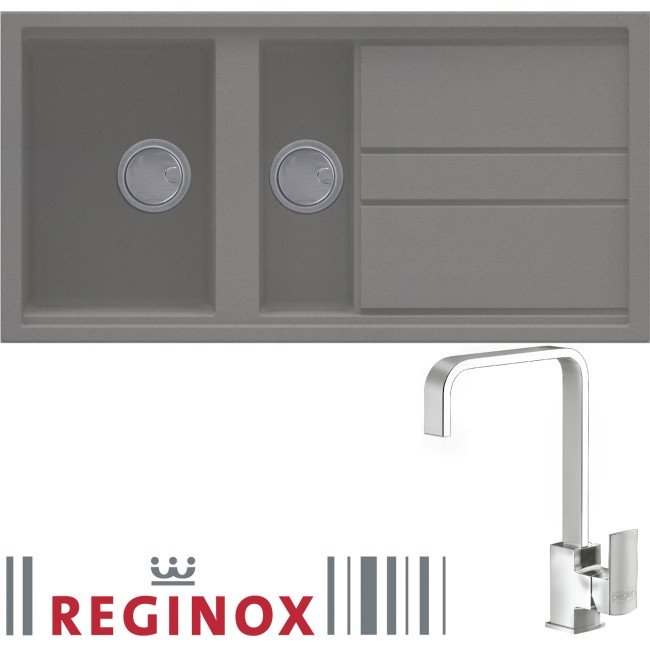 Reginox BEST475TT/ASTORIA BEST475 Reversible 1.5 Bowl Titanium Regi-Granite Composite Sink & Astoria Chrome Tap Pack