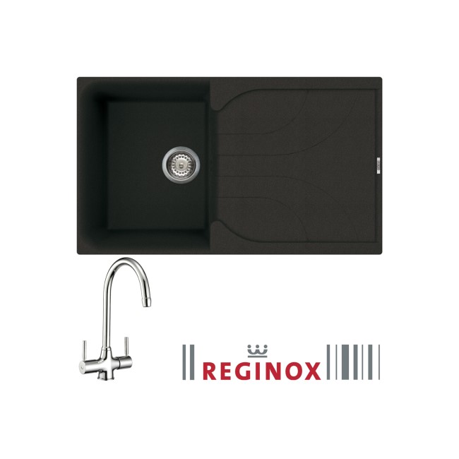 Reginox EGO400B/THAMES EGO400 Reversible 1 Bowl Black Regi-Granite Composite Sink & Thames Chrome Tap Pack