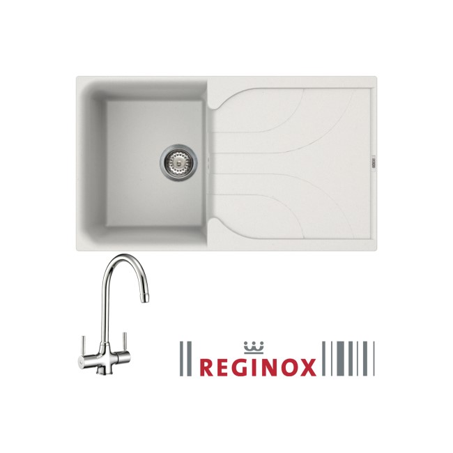 Reginox EGO400W/THAMES EGO400 Reversible 1 Bowl White Regi-Granite Composite Sink & Thames Chrome Tap Pack