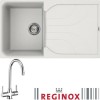 Reginox EGO400W/THAMES EGO400 Reversible 1 Bowl White Regi-Granite Composite Sink &amp; Thames Chrome Tap Pack
