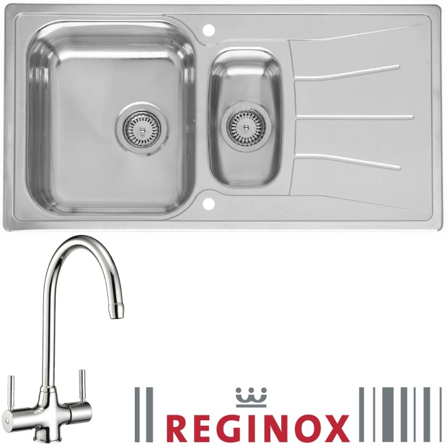 Reginox DIPLOMAT15ECO/THAMES Diplomat 15 Reversible 1.5 Bowl Stainless Steel Sink & Thames Chrome Tap Pack