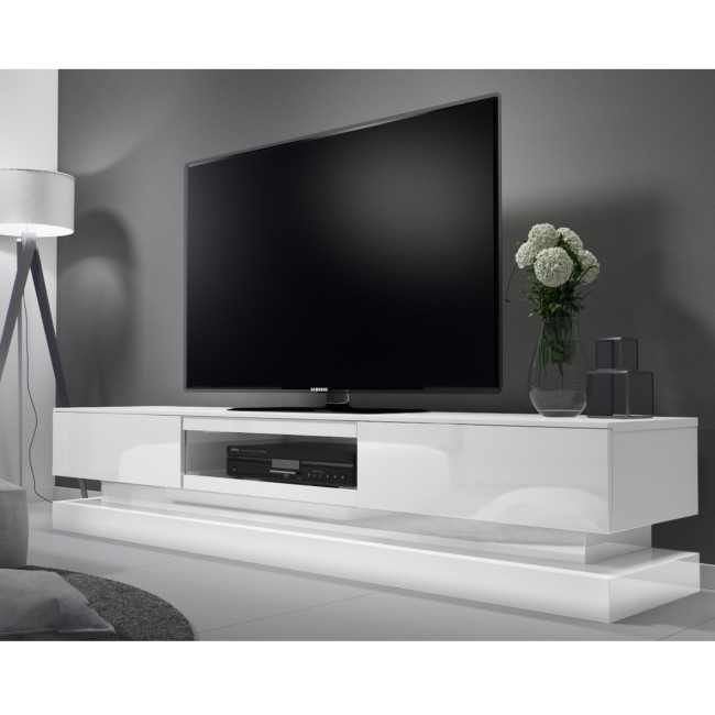 Grade A1 - Evoque Large White High Gloss TV Unit with LED Lighting - TV's up to 70"