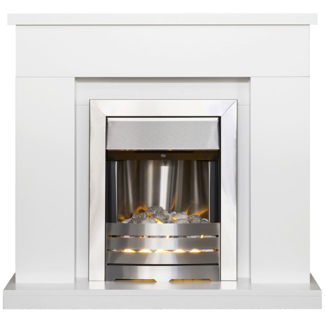Adam White Surround with Helios Electric Fire in Brushed Steel - Lomond
