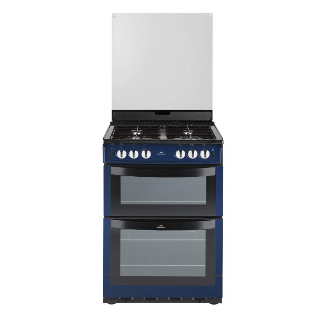 New World NW601GDOL 60cm Wide Double Oven Gas Cooker In Metallic Blue