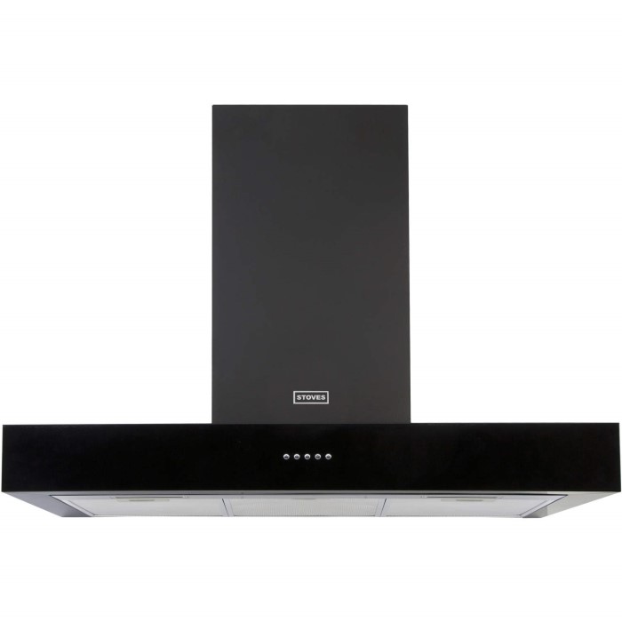 Stoves S900 Sterling Flat 90cm Wide Chimney Cooker Hood Black 444442857