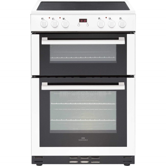 GRADE A2 - New World 444444027 60cm Wide Electric Double Oven Cooker With Ceramic Hob And Minute Minder White