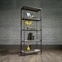 Tall Oak and Black Metal Open Bookcase 