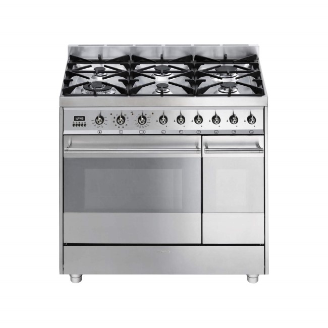 GRADE A2 - Light cosmetic damage - Smeg SY92PX8 Symphony Dual Cavity Pyro 90cm Dual Fuel Range Cooker Stainless Steel