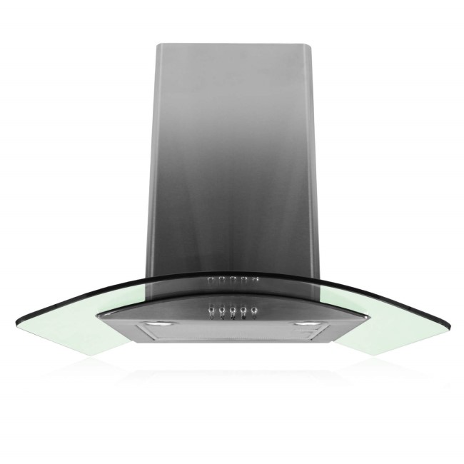 electriQ  60cm Curved Clear Glass Chimney Cooker Hood Stainless Steel 