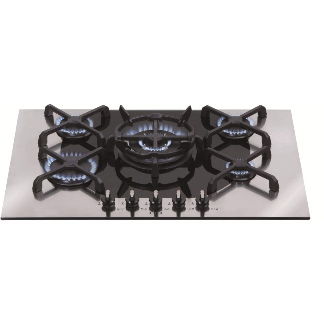 CDA 4Q5SS Q-style 72cm Five Burner Gas-on-glass Hob Stainless Steel