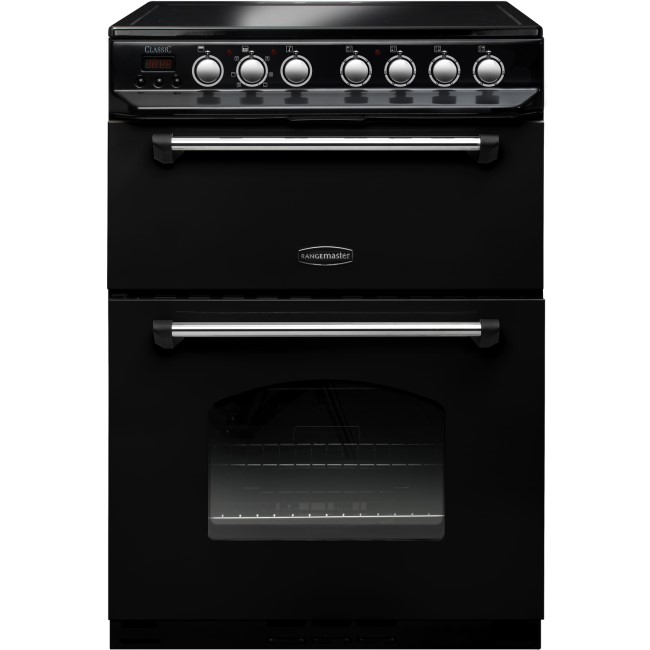 Rangemaster CLAS60ECBLC Classic 60cm Double Oven Electric Cooker with Ceramic Hob - Black