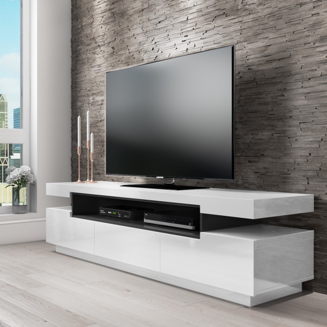 Harlow White High Gloss TV Unit with Soundbar Shelf - TV's up to 56"