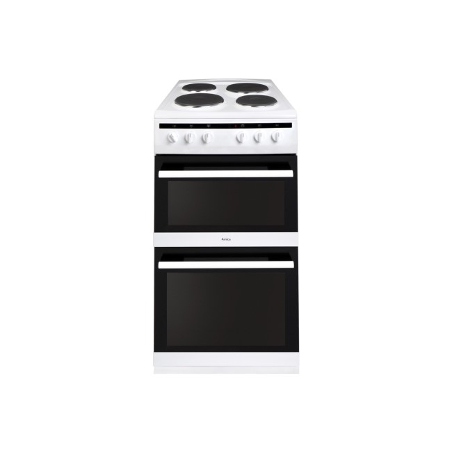 Amica 50cm Double Oven Electric Cooker with Solid Plate Hob - White