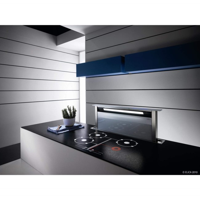 Elica ANDANTE_WH Andante Stainless Steel and White Glass 90cm Wide Downdraft Extractor