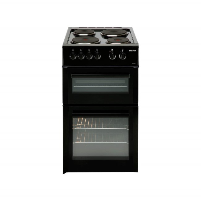 Beko BD533AK 50cm Wide Double Cavity Electric Cooker With Fan Cooking And Solid Plate Hob Black