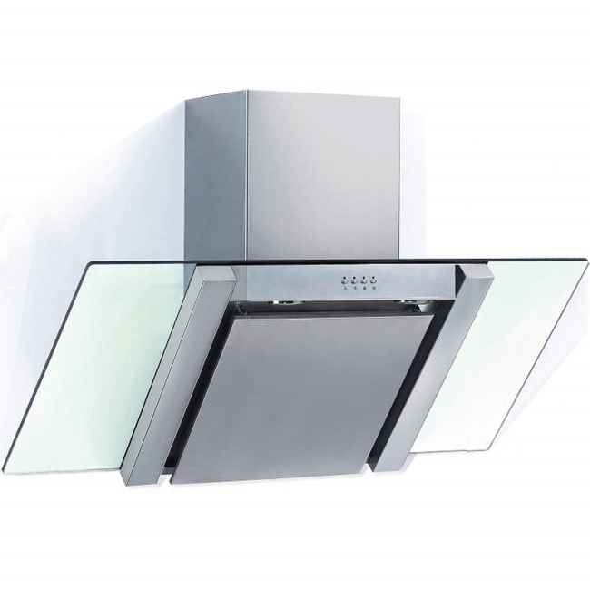 Baumatic BE700GL Angled Stainless Steel And Glass 70cm Wide Chimney Cooker Hood