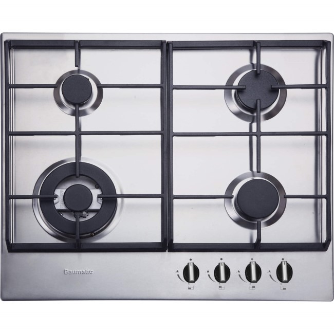 Baumatic BHG625SS 4 Burner 60cm Wide Gas Hob with Wok - Stainless Steel