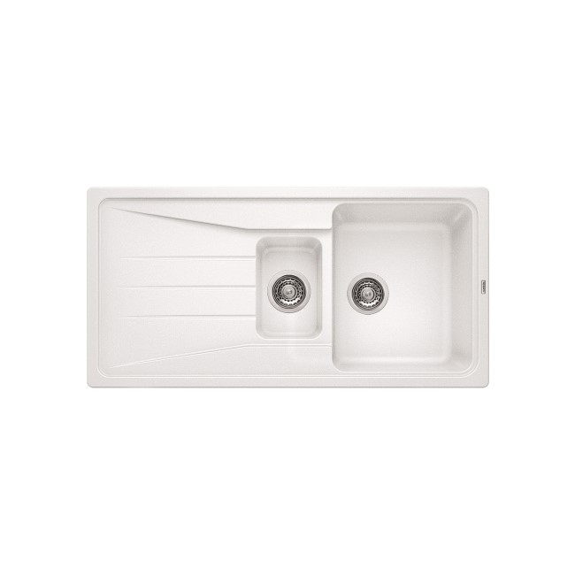 1.5 Bowl White Composite Kitchen Sink with Reversible Drainer - Blanco Sona 6 S Silgranit Puradur Ii