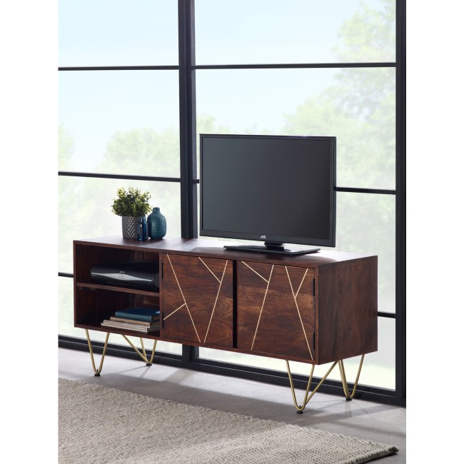 TV Unit in Dark Wood with Gold Inlay TV's up to 55" - Bengal 