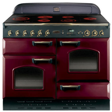 Rangemaster 84450 Classic Deluxe 110cm Electric Range Cooker With Ceramic Hob - Cranberry And Brass