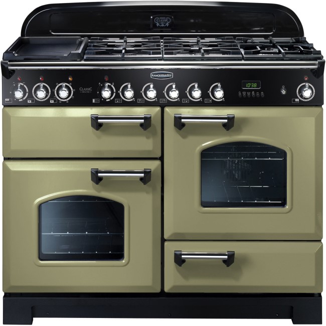 Rangemaster 100940 Classic Deluxe 110cm Electric Range Cooker with Ceramic Hob - Olive Green