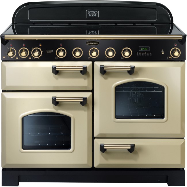 Rangemaster 90440 Classic Deluxe Cream & Brass 110cm Electric Range Cooker With Induction Hob