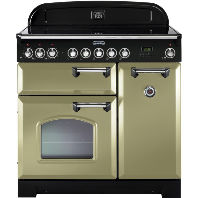 Rangemaster 100890 Classic Deluxe 90cm Electric Range Cooker with Ceramic Hob - Olive Green