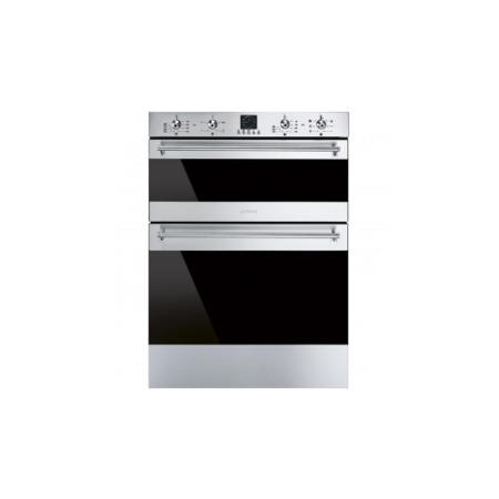 GRADE A2 - Light cosmetic damage - Smeg DUSF636X Classic Dark Glass Double Under Counter Multifunction Oven Stainless Steel