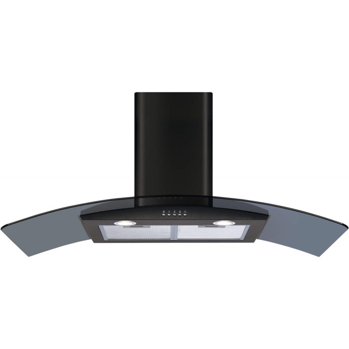CDA ECP112BL Curved Glass 110cm Chimney Cooker Hood Black Appliances Direct