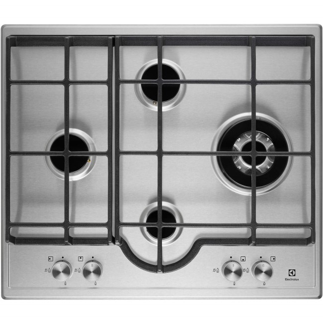 Electrolux EGH6343LOX 60cm Four Burner Gas Hob Stainless Steel With Cast Iron Pan Stands