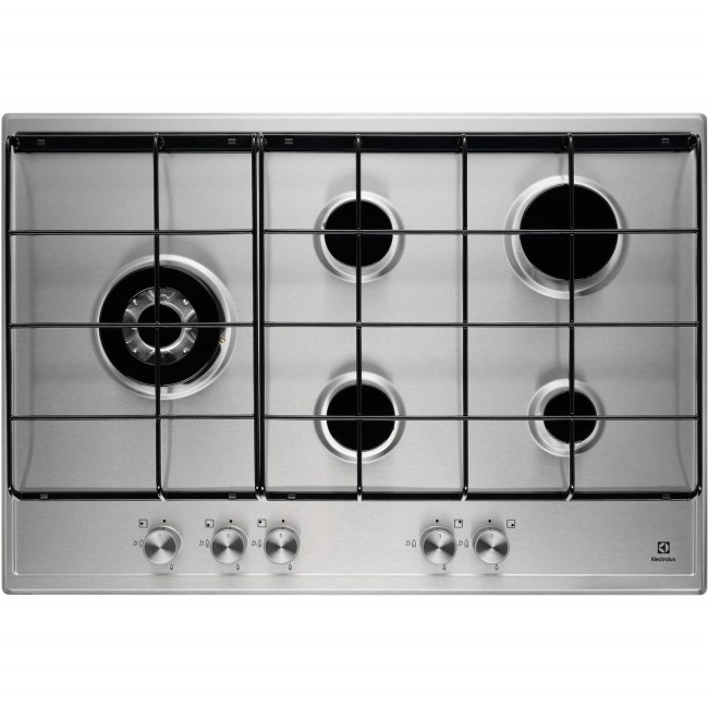 Electrolux EGH7253SOX 75cm Five Burner Gas Hob Stainless Steel With Enamelled Pan Stands