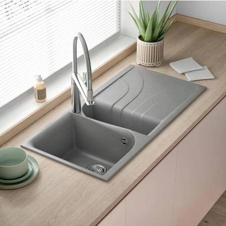 1.5 Bowl Grey Granite Composite Kitchen Sink with Reversible Drainer - Reginox