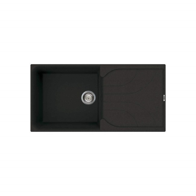 Single Bowl Inset Black Granite Composite Kitchen Sink with Reversible Drainer - Reginox