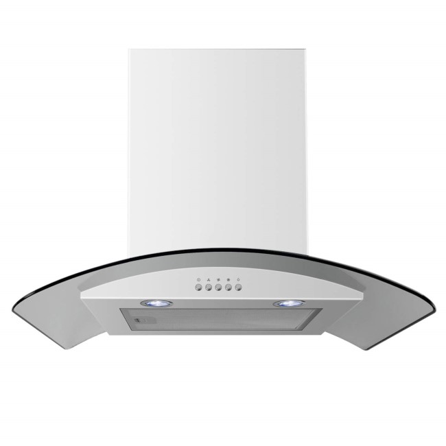 GRADE A1 - electriQ 60cm Curved Glass White Push Button Chimney Cooker Hood  