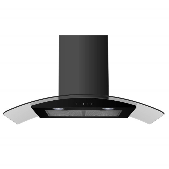 GRADE A2 - electriQ 90cm Satin Black Curved Glass Touch Control Chimney Cooker Hood 
