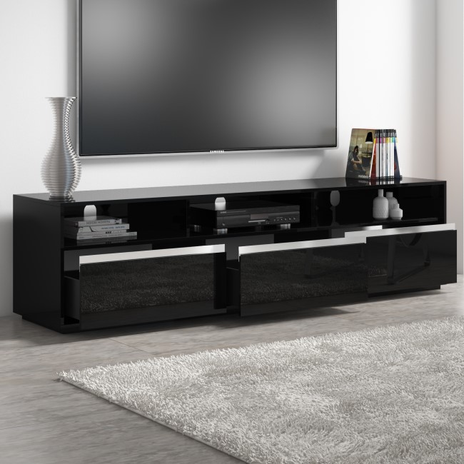 Large Black Gloss TV Unit with Storage Drawers- TVs up to 80" - Evoque