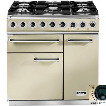 Falcon 69740 - 900 Deluxe 90cm Dual Fuel Range Cooker - Cream And Brass - Gloss Pan Stands