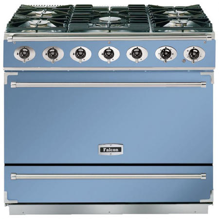 Falcon 87430 - 900S Dividable Single Oven 90cm Dual Fuel Range Cooker - China Blue And Brushed Chrome - Gloss Stands