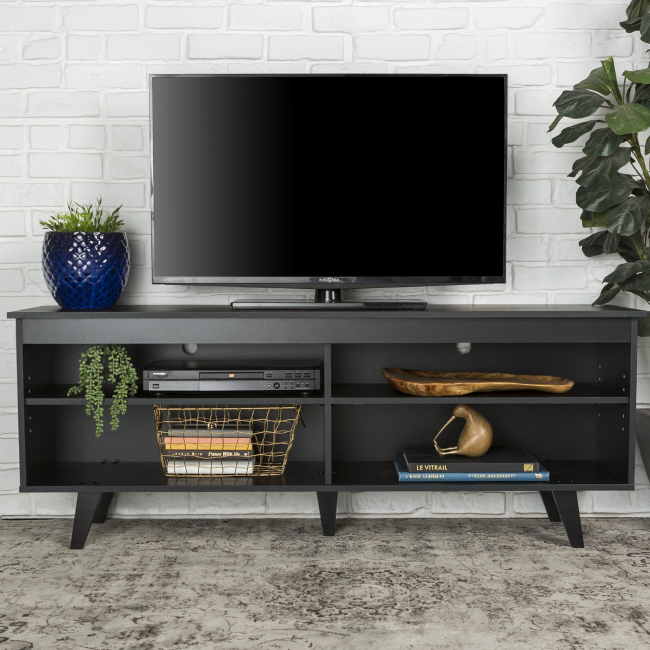 Foster Black Wooden TV Unit with Open Shelves - TV's up to 60"